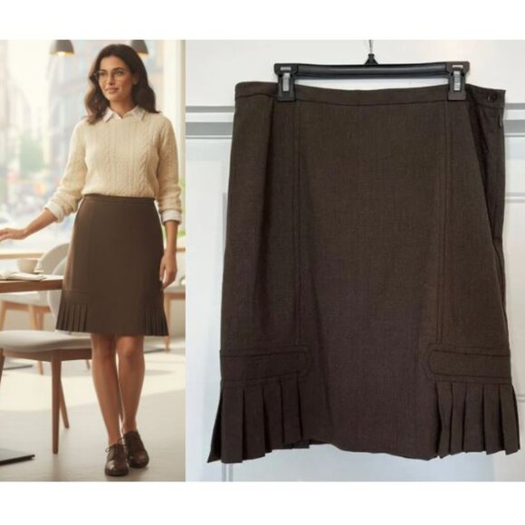 Vintage Y2K Studio M Brown Pleated Lined Mini Skirt Sz 14 – Preppy Academia Nord - Picture 1 of 8